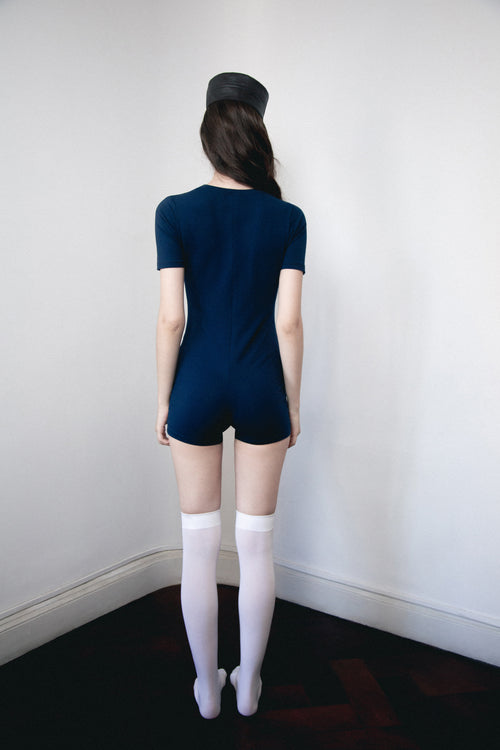 Button Front Romper — Navy