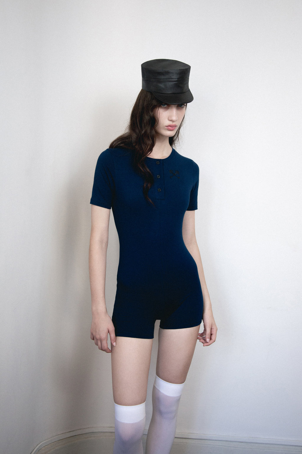 Button Front Romper —Azul Marino