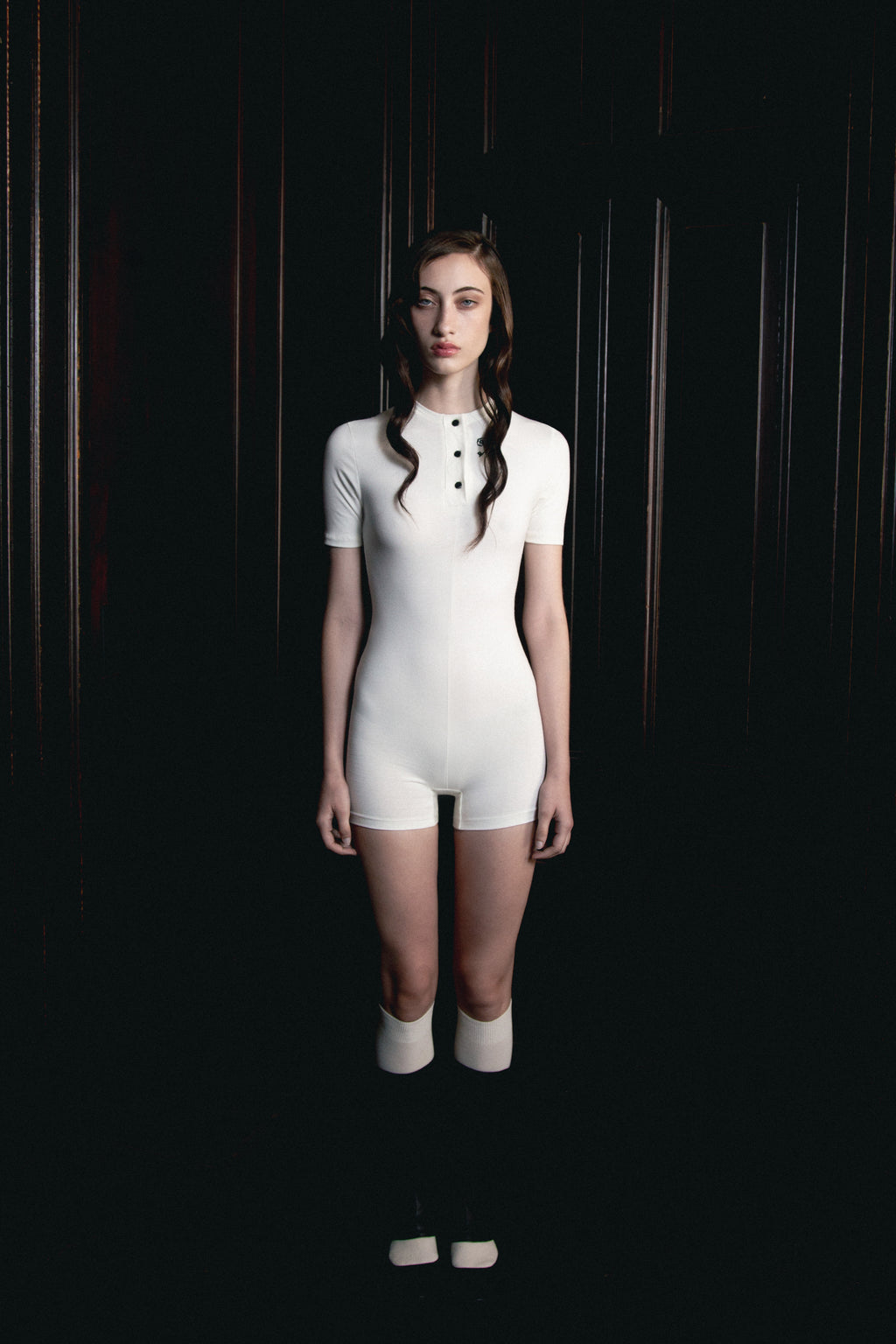 Button Front Romper — Cream