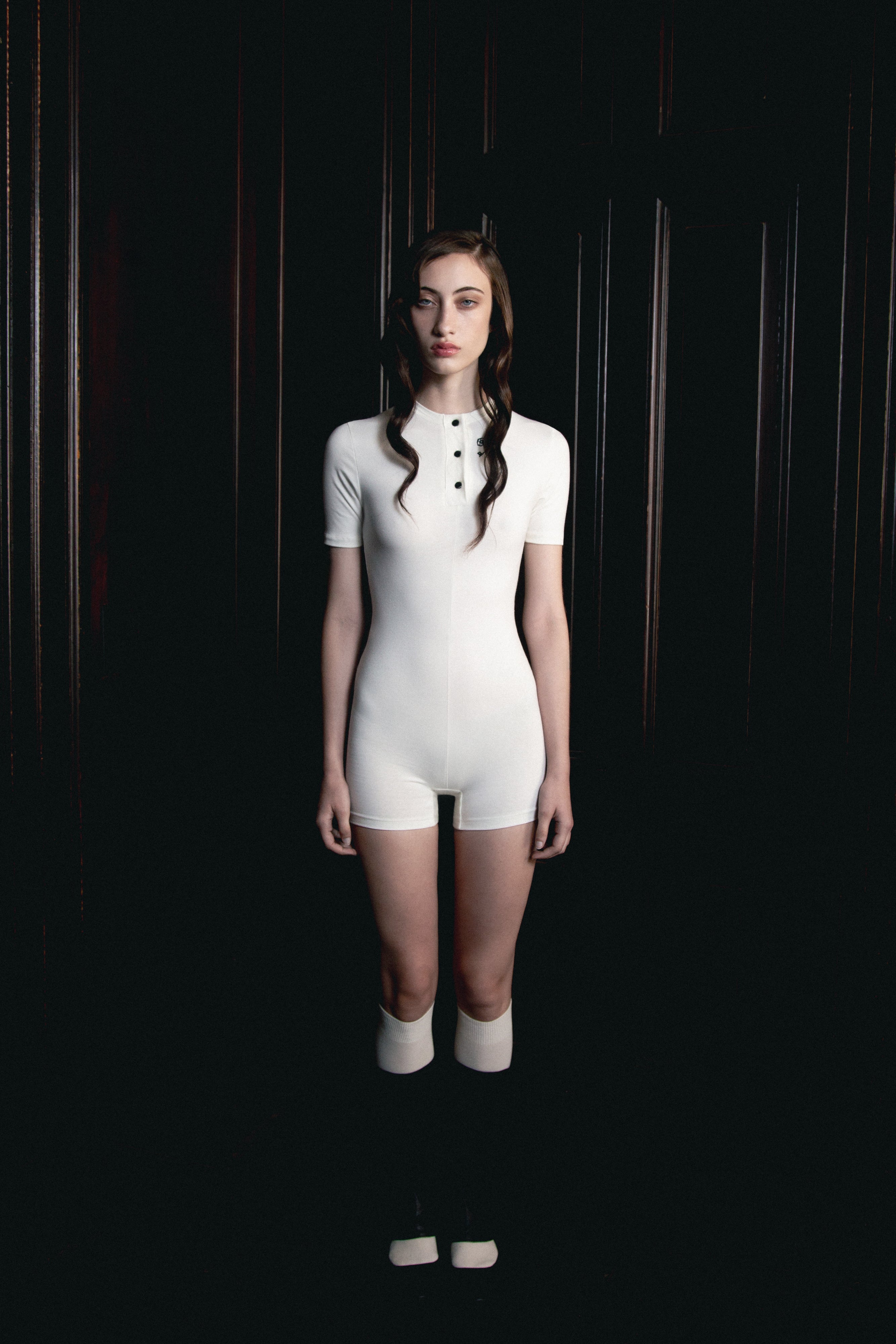 Button Front Romper — Cream